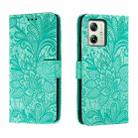 For Motorola Moto G54 Lace Flower Embossing Flip Leather Phone Case(Green) - 1