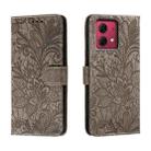 For Motorola Moto G84 Lace Flower Embossing Flip Leather Phone Case(Grey) - 1