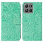 For Motorola Moto G15 Lace Flower Embossing Flip Leather Phone Case(Green) - 1