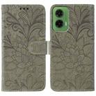 For Motorola Moto G35 Lace Flower Embossing Flip Leather Phone Case(Grey) - 1