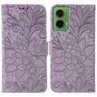 For Motorola Moto G35 Lace Flower Embossing Flip Leather Phone Case(Purple) - 1