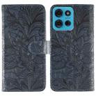For Motorola Moto G75 5G Lace Flower Embossing Flip Leather Phone Case(Dark Blue) - 1
