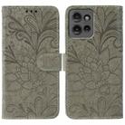 For Motorola Edge 50 Lace Flower Embossing Flip Leather Phone Case(Grey) - 1