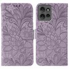 For Motorola Edge 50 Lace Flower Embossing Flip Leather Phone Case(Purple) - 1
