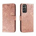 For Samsung Galaxy A35 Lace Flower Embossing Flip Leather Phone Case(Rose Gold) - 1