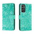 For Samsung Galaxy A35 Lace Flower Embossing Flip Leather Phone Case(Green) - 1