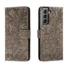 For Samsung Galaxy S21 Lace Flower Embossing Flip Leather Phone Case(Grey) - 1