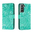 For Samsung Galaxy S21 Lace Flower Embossing Flip Leather Phone Case(Green) - 1