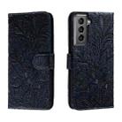 For Samsung Galaxy S21 Lace Flower Embossing Flip Leather Phone Case(Dark Blue) - 1