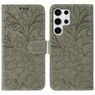 For Samsung Galaxy S24 Ultra 5G Lace Flower Embossing Flip Leather Phone Case(Grey) - 1