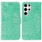 For Samsung Galaxy S24 Ultra 5G Lace Flower Embossing Flip Leather Phone Case(Green) - 1