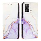 For ZTE Blade A52 PT003 Marble Pattern Flip Leather Phone Case(White Purple) - 2