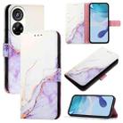 For ZTE Blade V40s PT003 Marble Pattern Flip Leather Phone Case(White Purple) - 1