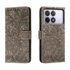 For Xiaomi Redmi K70 Lace Flower Embossing Flip Leather Phone Case(Grey) - 1