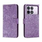 For Xiaomi Redmi K70 Lace Flower Embossing Flip Leather Phone Case(Purple) - 1