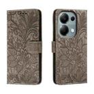 For Xiaomi Redmi Note 13 Pro 4G Lace Flower Embossing Flip Leather Phone Case(Grey) - 1