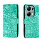 For Xiaomi Redmi Note 13 Pro 4G Lace Flower Embossing Flip Leather Phone Case(Green) - 1