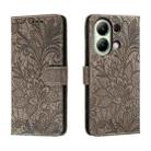 For Xiaomi Redmi Note 13 4G Lace Flower Embossing Flip Leather Phone Case(Grey) - 1