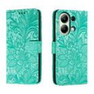 For Xiaomi Redmi Note 13 4G Lace Flower Embossing Flip Leather Phone Case(Green) - 1