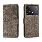 For Xiaomi Redmi Note 13R Pro Lace Flower Embossing Flip Leather Phone Case(Grey) - 1