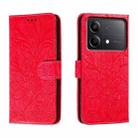 For Xiaomi Redmi Note 13R Pro Lace Flower Embossing Flip Leather Phone Case(Red) - 1
