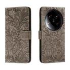 For Xiaomi 14 Ultra Lace Flower Embossing Flip Leather Phone Case(Grey) - 1