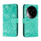 For Xiaomi 14 Ultra Lace Flower Embossing Flip Leather Phone Case(Green) - 1