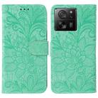 For Xiaomi 13T / 13T Pro Lace Flower Embossing Flip Leather Phone Case(Green) - 1