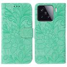 For Xiaomi 15 Lace Flower Embossing Flip Leather Phone Case(Green) - 1