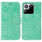 For Xiaomi 15 Pro Lace Flower Embossing Flip Leather Phone Case(Green) - 1