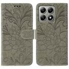 For Xiaomi 14T Lace Flower Embossing Flip Leather Phone Case(Grey) - 1