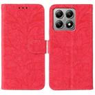 For Xiaomi 14T Lace Flower Embossing Flip Leather Phone Case(Red) - 1