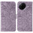 For Xiaomi Poco F7 Pro / Redmi K80 Lace Flower Embossing Flip Leather Phone Case(Purple) - 1