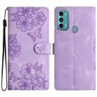 For Motorola Moto G60 4G Cherry Blossom Butterfly Skin Feel Embossed PU Phone Case(Purple) - 1