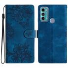 For Motorola Moto G60 4G Cherry Blossom Butterfly Skin Feel Embossed PU Phone Case(Blue) - 1