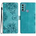 For Motorola Moto G60 4G Cherry Blossom Butterfly Skin Feel Embossed PU Phone Case(Green) - 1