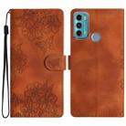 For Motorola Moto G60 4G Cherry Blossom Butterfly Skin Feel Embossed PU Phone Case(Brown) - 1