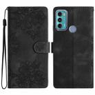 For Motorola Moto G60 4G Cherry Blossom Butterfly Skin Feel Embossed PU Phone Case(Black) - 1