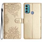 For Motorola Moto G60 4G Cherry Blossom Butterfly Skin Feel Embossed PU Phone Case(Gold) - 1