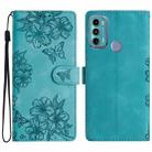 For Motorola Moto G40 Fusion Cherry Blossom Butterfly Skin Feel Embossed PU Phone Case(Green) - 1