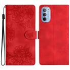 For Motorola Moto G62 5G Cherry Blossom Butterfly Skin Feel Embossed PU Phone Case(Red) - 1