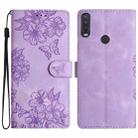 For Motorola One Action Cherry Blossom Butterfly Skin Feel Embossed PU Phone Case(Purple) - 1