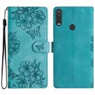 For Motorola One Action Cherry Blossom Butterfly Skin Feel Embossed PU Phone Case(Green) - 1