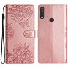 For Motorola One Action Cherry Blossom Butterfly Skin Feel Embossed PU Phone Case(Rose Gold) - 1