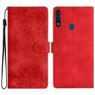 For Motorola Moto E 2020 Cherry Blossom Butterfly Skin Feel Embossed PU Phone Case(Red) - 1