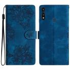 For Motorola Moto E 2020 Cherry Blossom Butterfly Skin Feel Embossed PU Phone Case(Blue) - 1