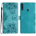 For Motorola Moto E 2020 Cherry Blossom Butterfly Skin Feel Embossed PU Phone Case(Green) - 1