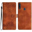 For Motorola Moto E 2020 Cherry Blossom Butterfly Skin Feel Embossed PU Phone Case(Brown) - 1