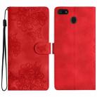 For Motorola Moto E6 Play Cherry Blossom Butterfly Skin Feel Embossed PU Phone Case(Red) - 1