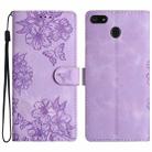 For Motorola Moto E6 Play Cherry Blossom Butterfly Skin Feel Embossed PU Phone Case(Purple) - 1